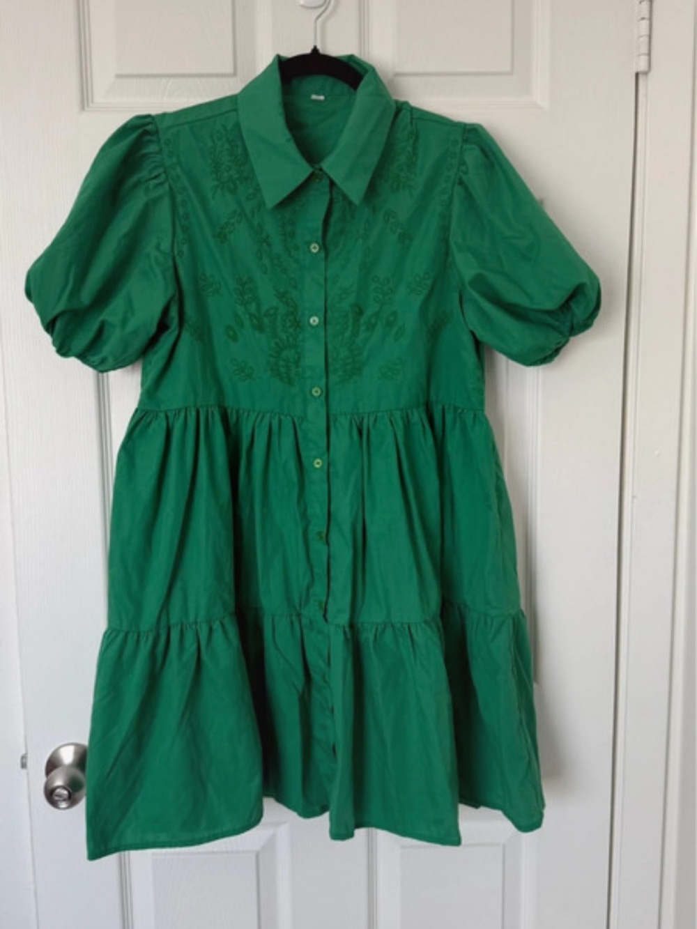Girls' Green Tiered Button-Front Dress